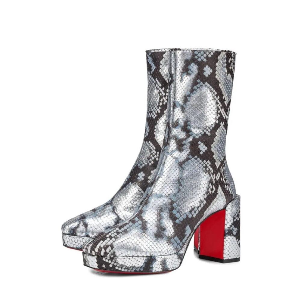 Christian Louboutin 39.5 US 9.5 Alleo 90 Red Sole Snake Embossed Booties NWOB